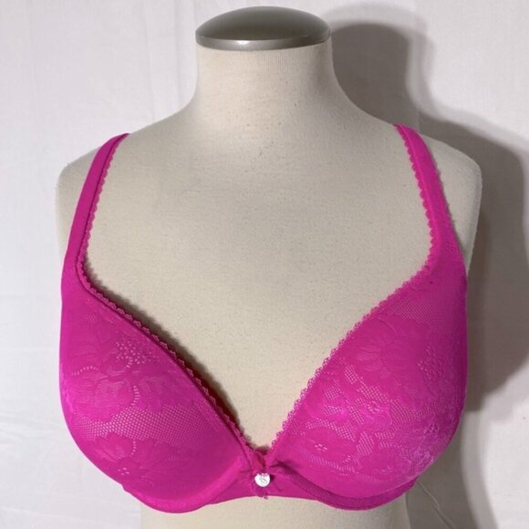 Victorias Secret Hot Pink Lace Body By Victoria Push Up Bra 36D - Picture 1 of 12